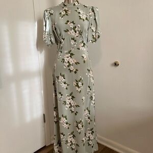 Reformation Sage Green Backless Floral - Size 8